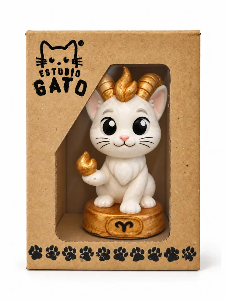 Gatriel Aries blanco en su caja de Estudio Gato, imagen ilustrativa de referencia